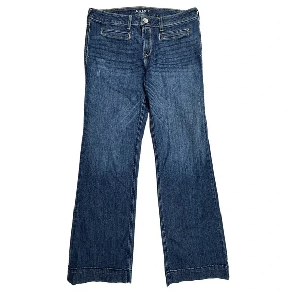 Ariat Denim Trouser Jeans Pacific Dark Wash Mid Rise Wide Leg Womens 33L - Picture 6 of 9